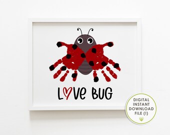 valentines day DIY card from baby, crafts for kids | for toddlers | for school, handprint art, love bug, printable, Instant download