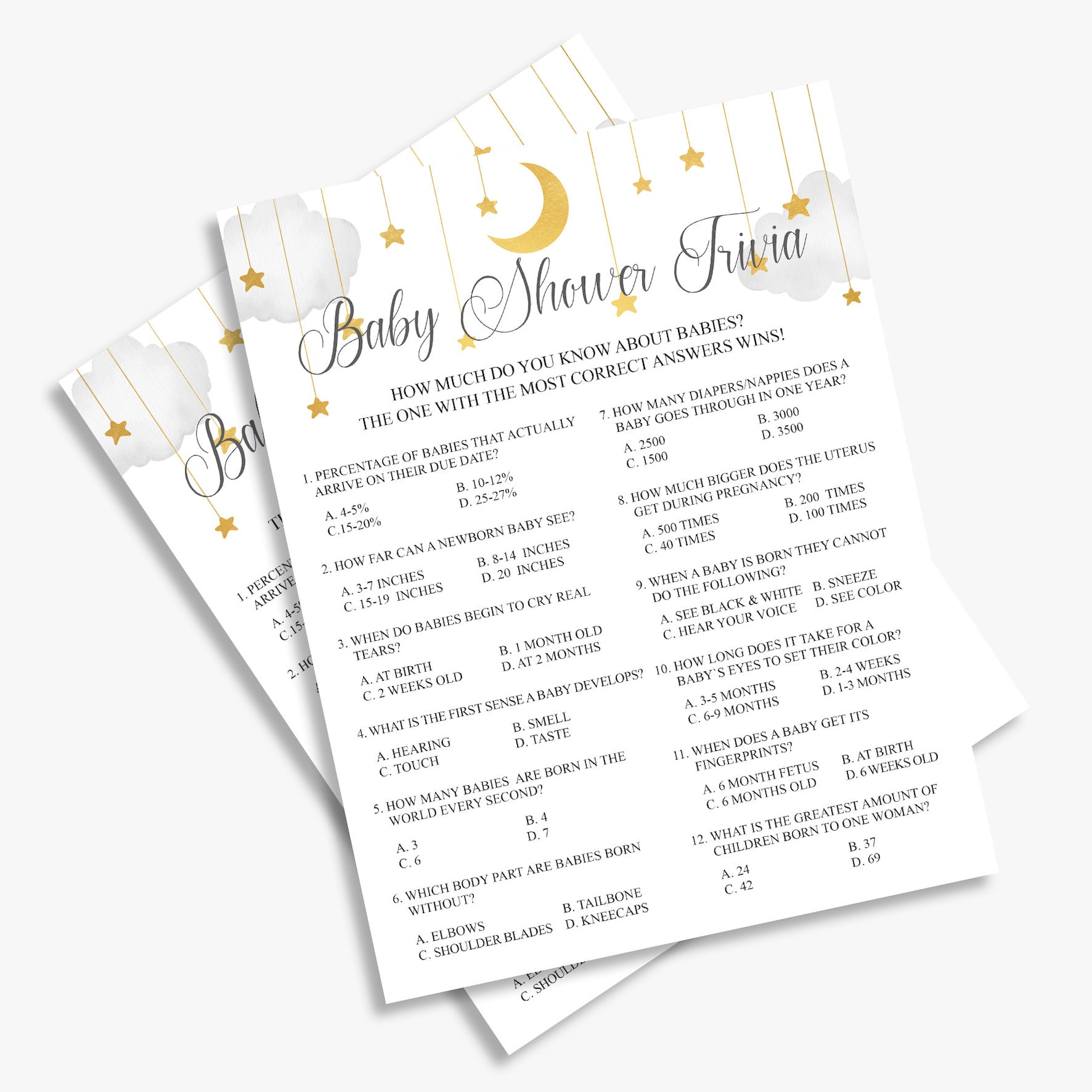Baby Shower Trivia Twinkle Twinle Little Star Baby Shower Etsy