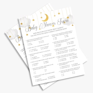 baby shower trivia, twinkle twinle little star baby shower games, baby trivia game, moon and stars, printable, instant download