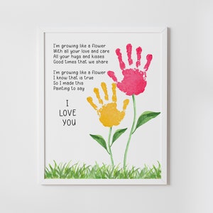 Poème artistique d'empreinte de main pour la fête des mères, création de bouquet de fleurs pour maman | pour grand-mère, DIY, cadeau de bébé | enfants, imprimable, TÉLÉCHARGEMENT IMMÉDIAT