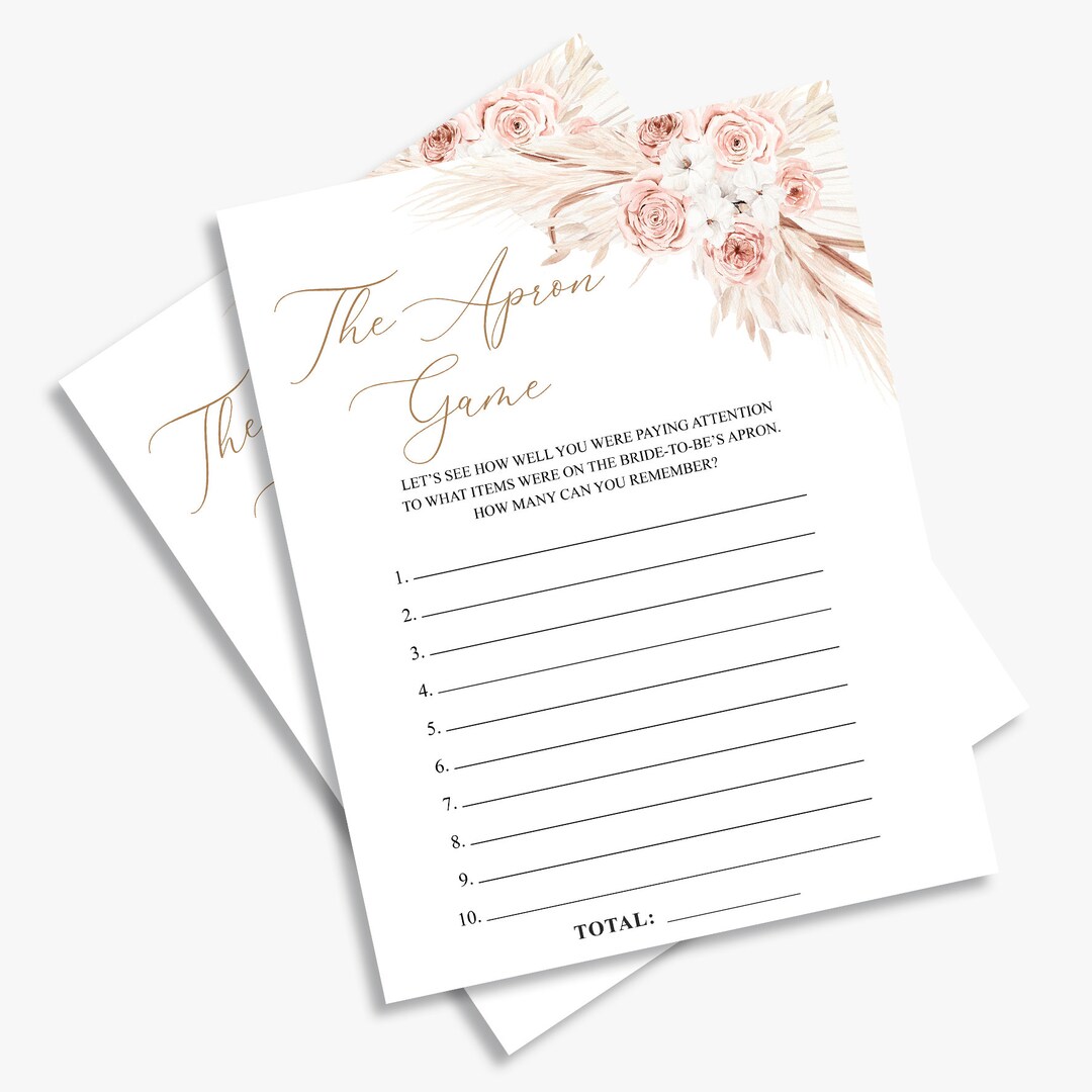 The Apron Game, Boho Bridal Shower Game, Apron Game, Pampas Grass ...