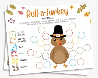 Roll a Turkey, thanksgiving game for kids, thanksgiving games, Dice Game, last minute, activity, Turkey Day, printable, Instant Download