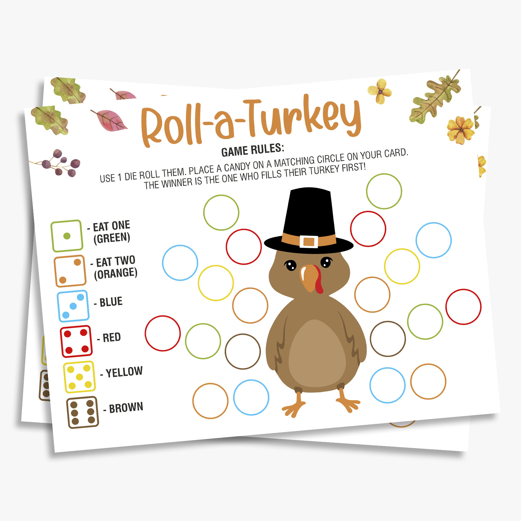 roll a turkey thanksgiving game: fun dice activity (printable