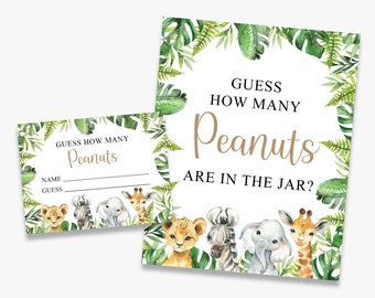 Guess how many peanuts are in the jar, safari baby shower game, jungle, printable, instant download