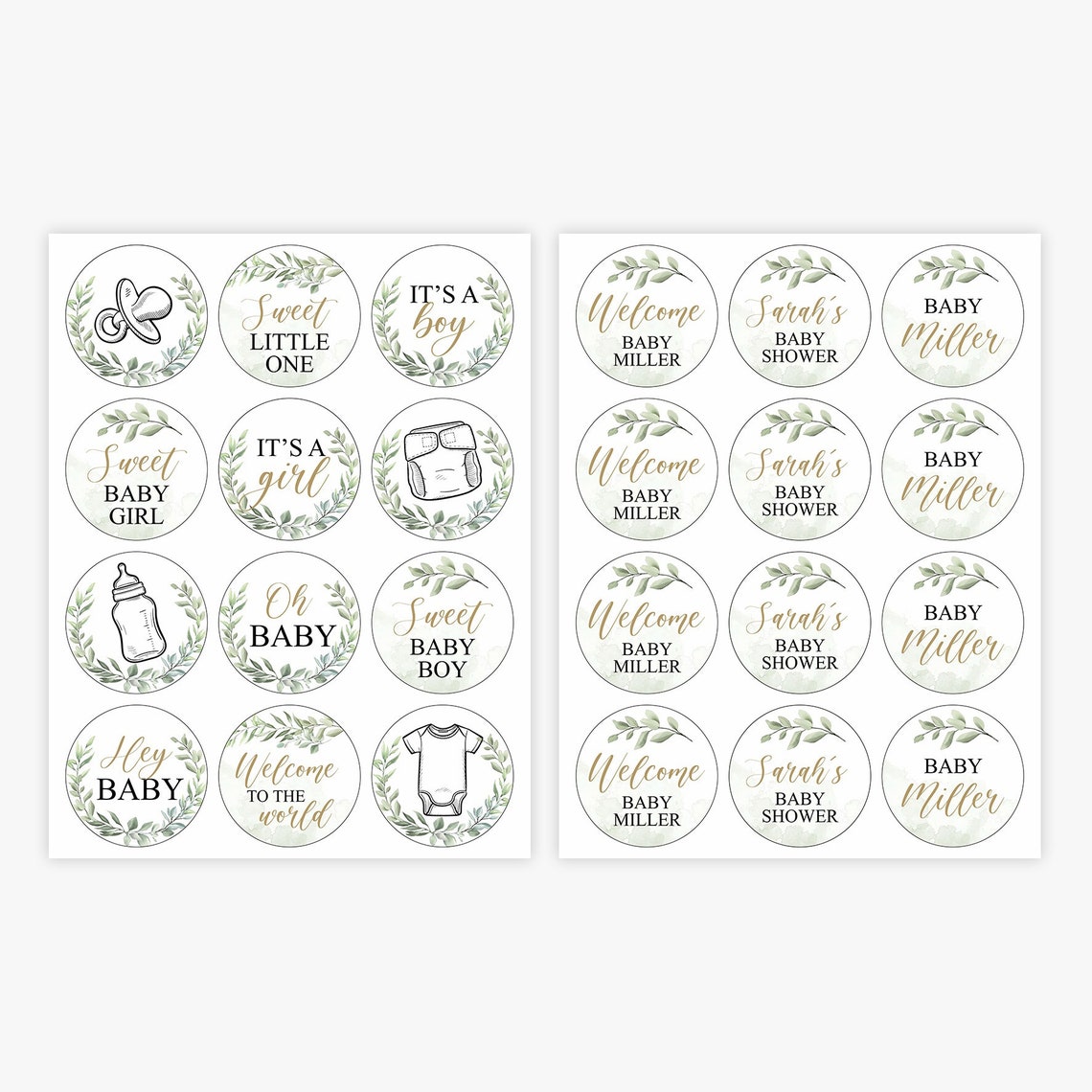 Greenery baby shower cupcake toppers greenery and gold | Etsy