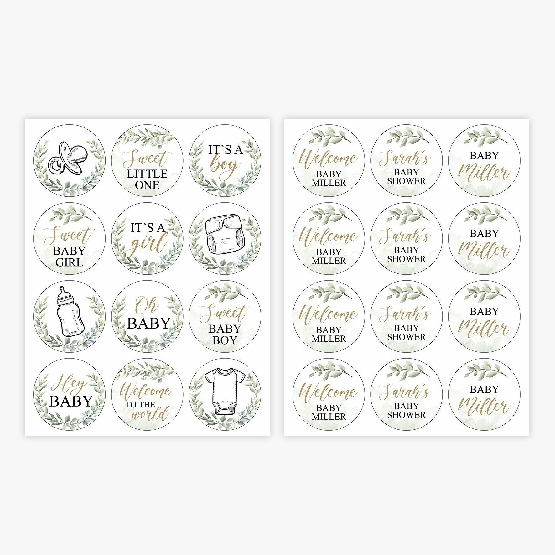 Greenery baby shower cupcake toppers greenery and gold | Etsy