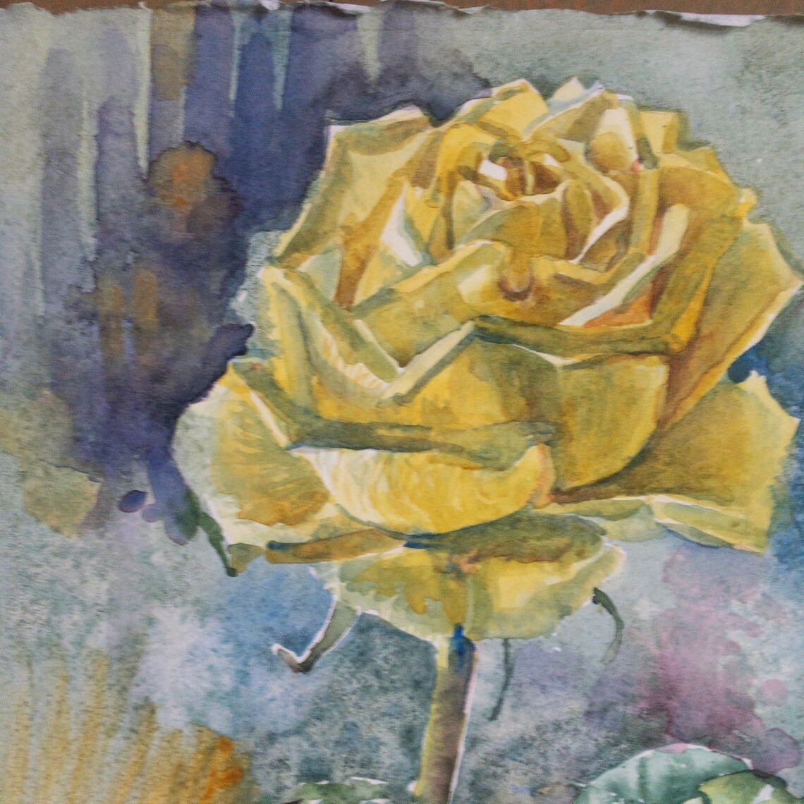 Original Watercolor Painting Yellow Rose Etsy