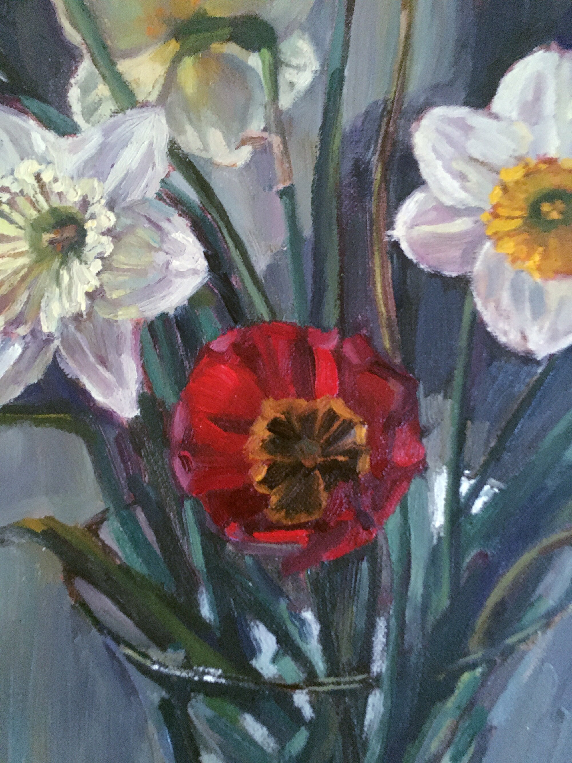 Original Painting Canvas Daffodils and Tulips in a vase Etsy