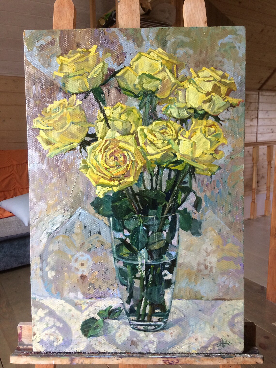 Original Oil Painting Yellow Roses Golden Roses in a vase Etsy