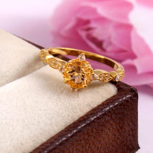 Natural Citrine Wedding & Engagement Dainty Ring ! Western Style Royal Design Gold Vermeil Ring 925 Sterling Silver Birthstone Bridal Ring
