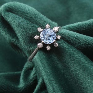 Aquamarine Ring 14k Solid Gold Wedding Ring March Birthstone Engagement Proposal Rings Valentines Day Gift For Her Round Cut Floral Ring