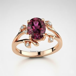 Rhodolite Garnet ring 14k Gold Wedding & Engagement Ring 925 Sterling Silver Garnet Ring Art nouveau Rhodolite Daily wear Ring for Girls