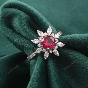 Ruby 14k Gold Wedding & Engagement Ring Western Style Lab Diamond Ring For Bride Art nouveau 925 Sterling Silver Ring Gift for Mother