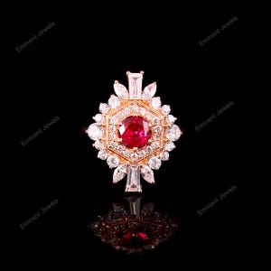 Rubin Halo Verlobungsring Rundschliff Einzigartiger Rubin Ehering Antik Stil Versprechen Ring 925 Sterling Silber Ring Diamant Jubiläumsring