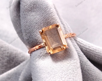 Anillo de aniversario de morganita con corte esmeralda, anillo de bodas de diamantes de moissanita, anillo nupcial de plata de ley 925, anillo solitario de morganita para él y para ella.