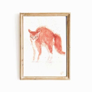 Ginger Cat Aquarell Original Gemälde Orange Katze Illustration Verspieltes Katzenportrait Kunstwerk Tier Wandkunst Abstraktes Haustier Kunstwerk Wanddekor