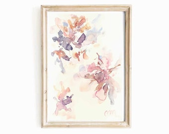 Earth Tone Abstract Flowers Neutral Watercolor Original Painting Abtract Peony Dusty Purple Floral Artwork Botanical Wall Art Flower Artwork