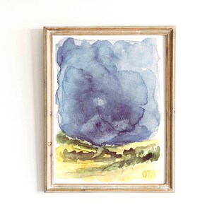 Indigo Blue Night Landscape Watercolor Original Small Painting Nature Artwork Navy Blue Night Sky Artwork Ireland Nocturnal Hills Wall Art image 1