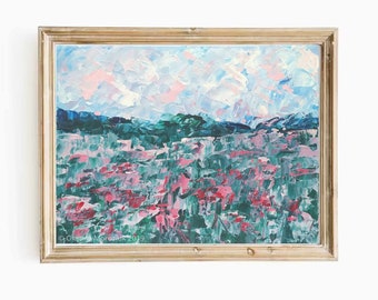 Abstract Tuscany Flower Field Palette Knife Small Original Painting Italian Countryside Nature Landscape Artwork Italy Farmhouse Wall Art