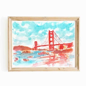 Colorful San Francisco California Watercolor Original Small Painting Golden Gate Bridge California City Artwork San Francisco Wall Art image 1