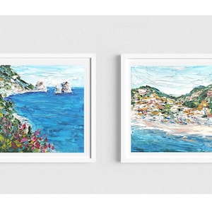 Set of 2 Italian Coast Impasto Original Oil Painting Amalfi Italy Artwork Capri Mediterranean Seascape Textured Palette Knife Wall Art