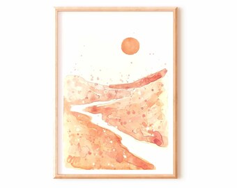 Southwest Landscape Watercolor Painting - Boho Desert Wall Art (12x8 in)