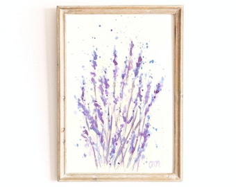 Lavendel Blumen Aquarell Malerei, lila Blumen Illustration (30x20cm)