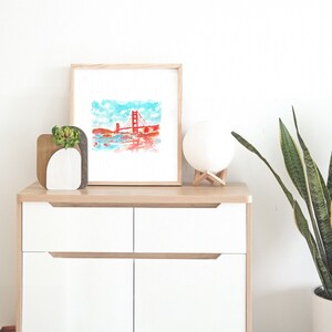 Colorful San Francisco California Watercolor Original Small Painting Golden Gate Bridge California City Artwork San Francisco Wall Art image 5