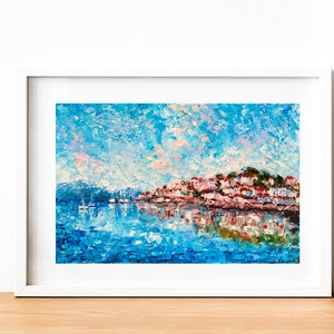 Italy Coast Impasto Oil Painting Mediterranean Coastal Artwork Abstract Italian Seascape Palette Knife Heavy Textured Original Wall Art image 5