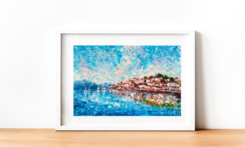 Italy Coast Impasto Oil Painting Mediterranean Coastal Artwork Abstract Italian Seascape Palette Knife Heavy Textured Original Wall Art image 5