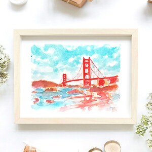 Colorful San Francisco California Watercolor Original Small Painting Golden Gate Bridge California City Artwork San Francisco Wall Art image 4