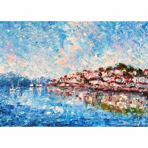 Italy Coast Impasto Oil Painting Mediterranean Coastal Artwork Abstract Italian Seascape Palette Knife Heavy Textured Original Wall Art image 1