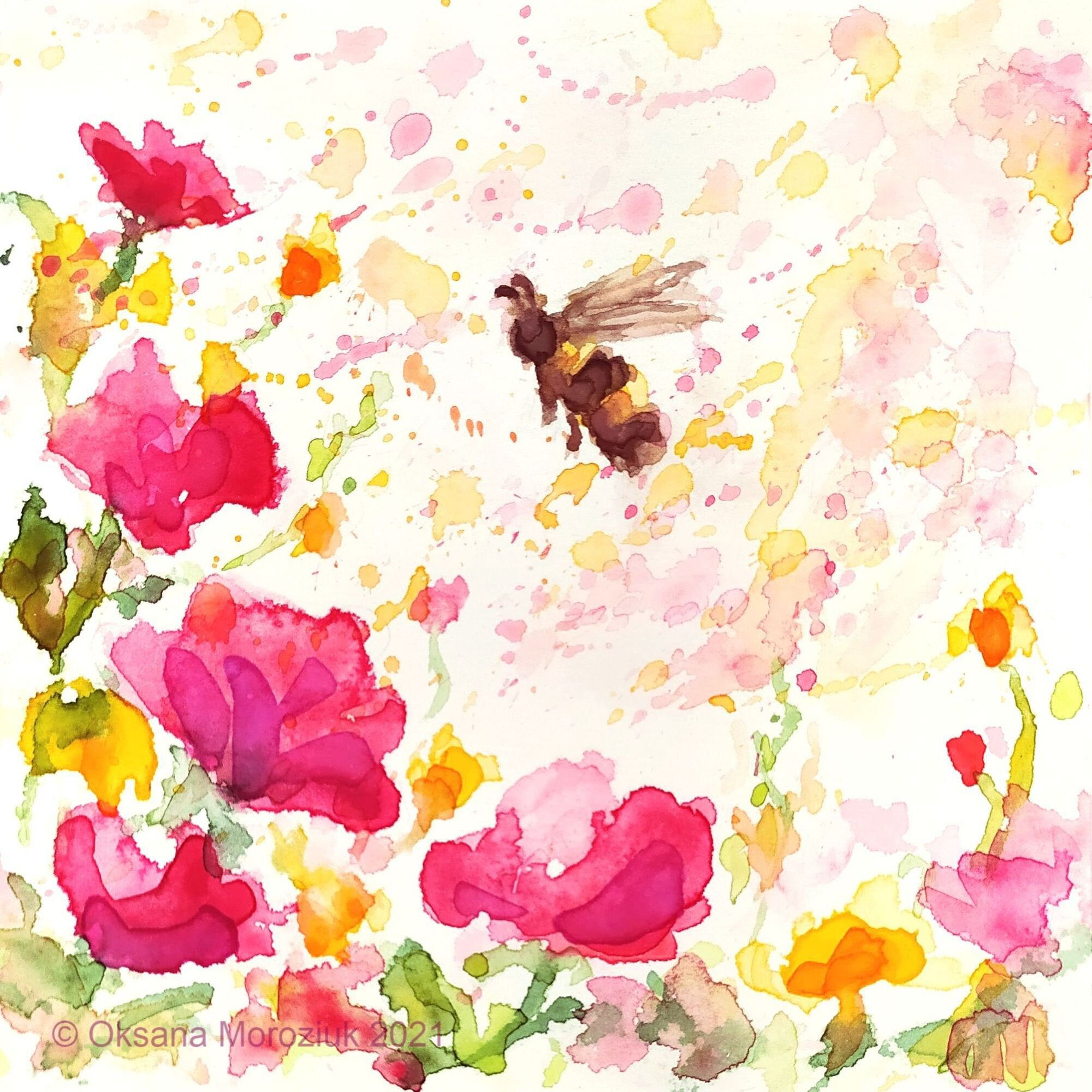 Biene Aquarell Malerei Biene auf Blume Malerei Original kleine | Etsy