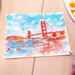 Colorful San Francisco California Watercolor Original Small Painting Golden Gate Bridge California City Artwork San Francisco Wall Art image 8