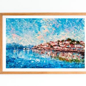 Italy Coast Impasto Oil Painting Mediterranean Coastal Artwork Abstract Italian Seascape Palette Knife Heavy Textured Original Wall Art image 8