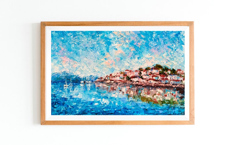 Italy Coast Impasto Oil Painting Mediterranean Coastal Artwork Abstract Italian Seascape Palette Knife Heavy Textured Original Wall Art image 8