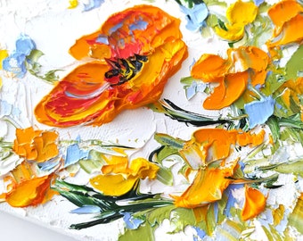 Orange Poppy Impasto Oil Painting Orange Flower Original Artwork