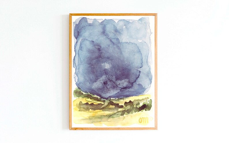 Indigo Blue Night Landscape Watercolor Original Small Painting Nature Artwork Navy Blue Night Sky Artwork Ireland Nocturnal Hills Wall Art image 6