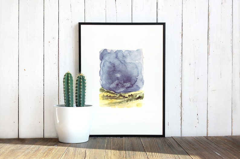 Indigo Blue Night Landscape Watercolor Original Small Painting Nature Artwork Navy Blue Night Sky Artwork Ireland Nocturnal Hills Wall Art image 5