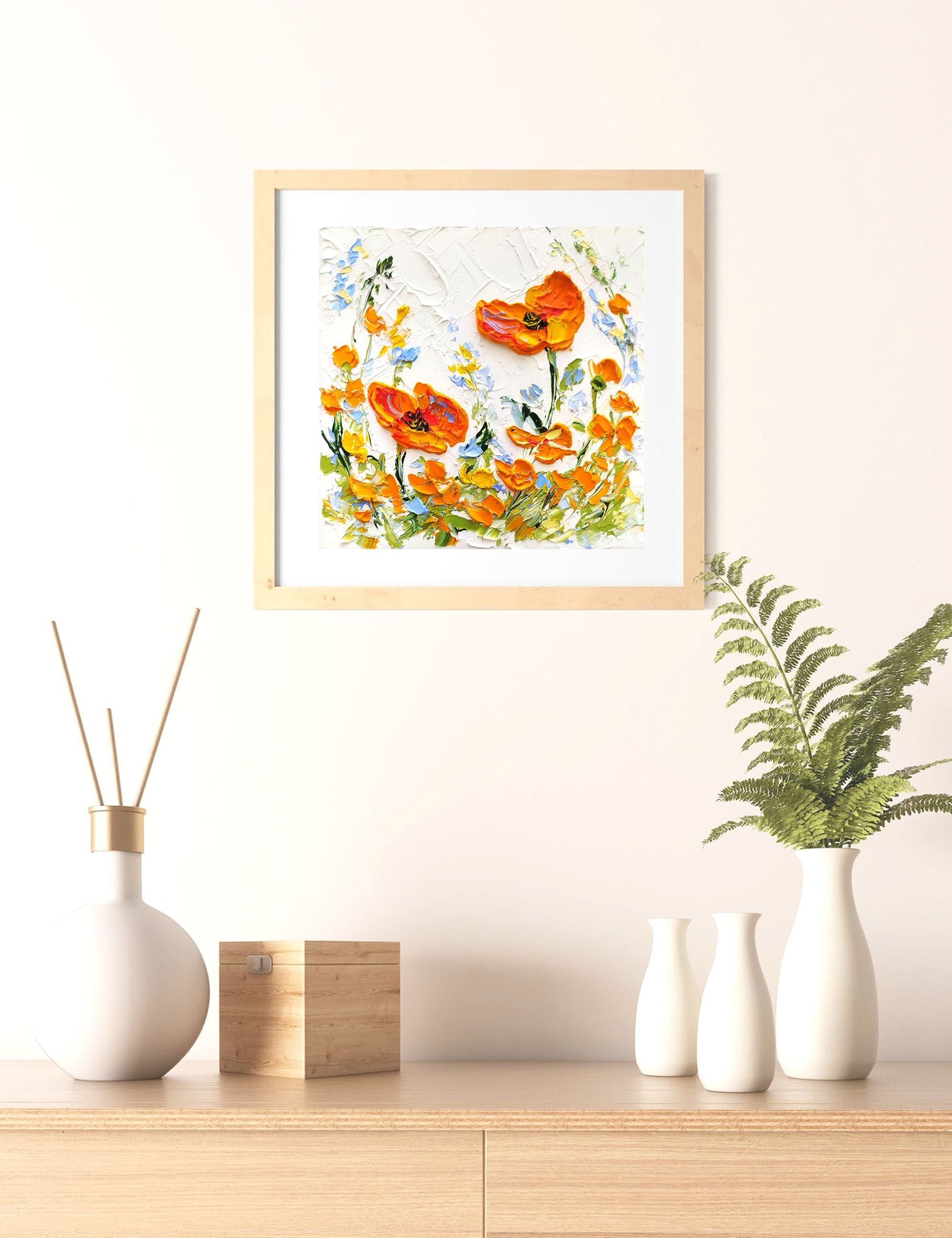 Orange Poppy Impasto Oil Painting Orange Flower Original Artwork