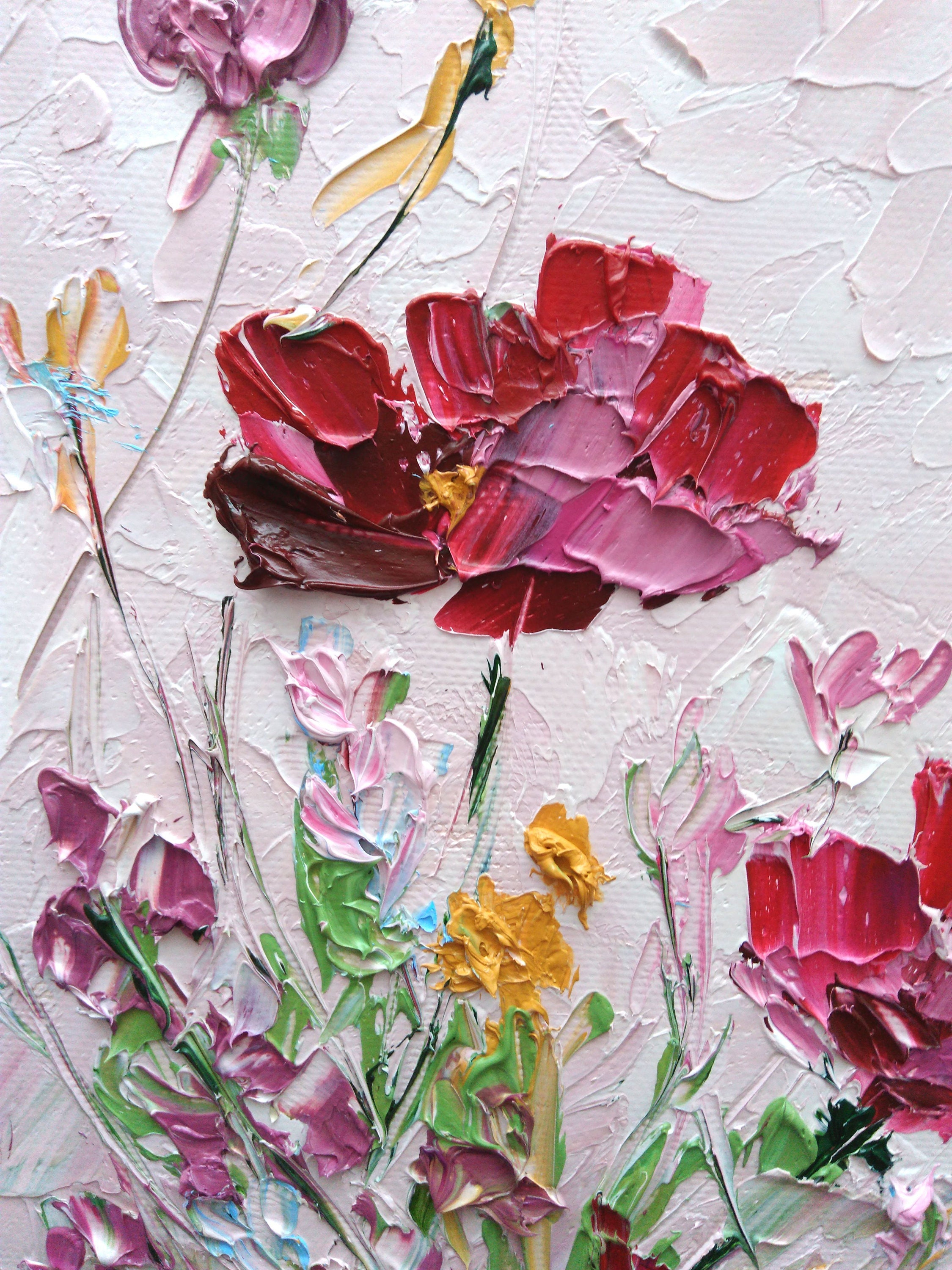 Palette Knife Purple Peony Impasto Oil Painting Heavy Textured Original ...