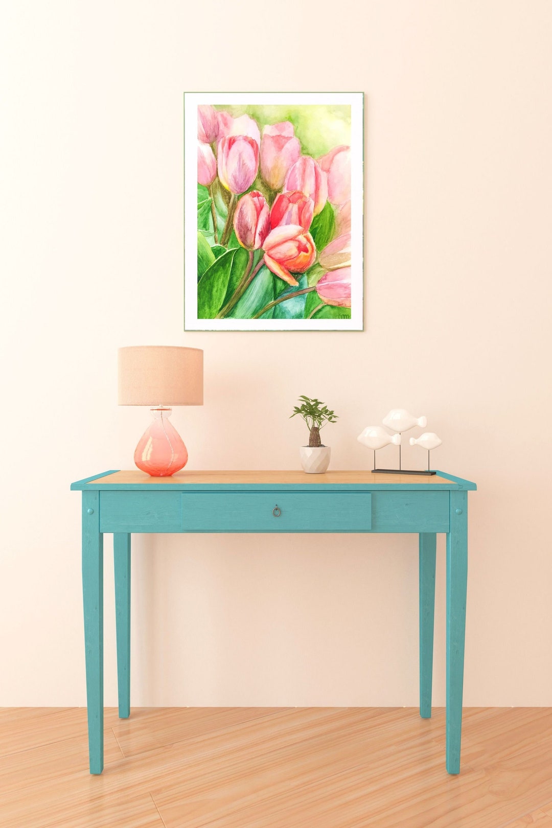 Pink Tulip Watercolor Original Painting Floral Artwork Tulip Wall Art ...