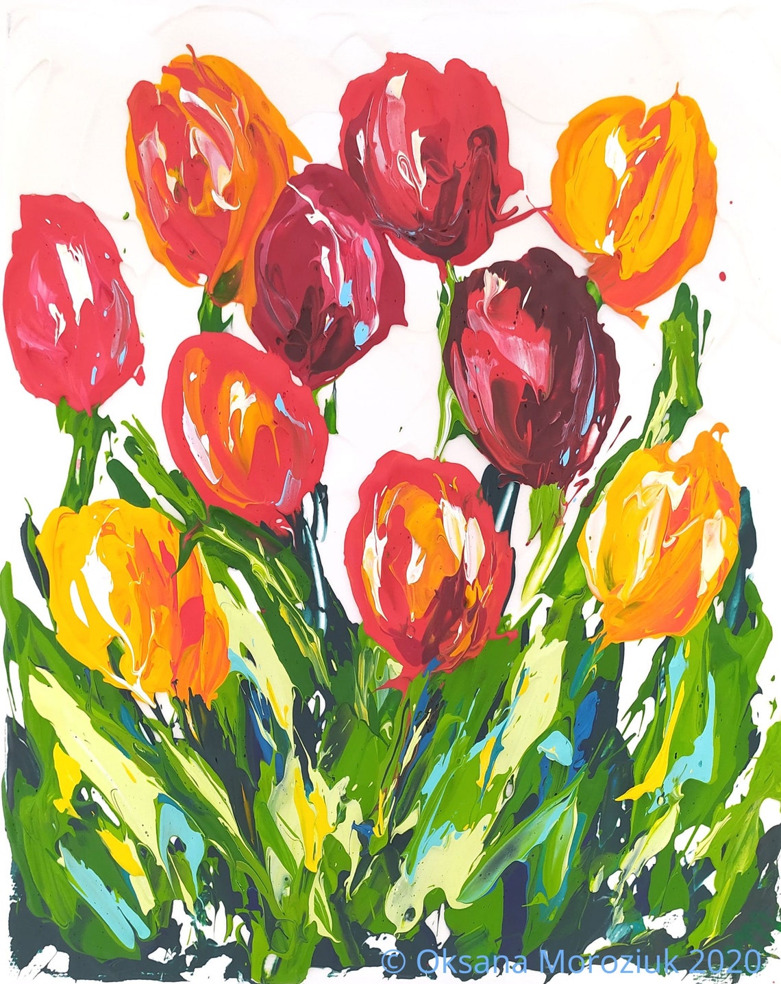 Palette Knife Tulip Painting Acrylic Impasto Original Small Etsy