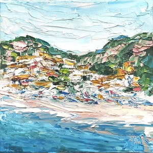 Amalfi Italy Coast Impasto Oil Painting Mediterranean Landscape Artwork Italian Seascape Palette Knife Original Artwork Positano Wall Art