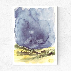 Indigo Blue Night Landscape Watercolor Original Small Painting Nature Artwork Navy Blue Night Sky Artwork Ireland Nocturnal Hills Wall Art image 4