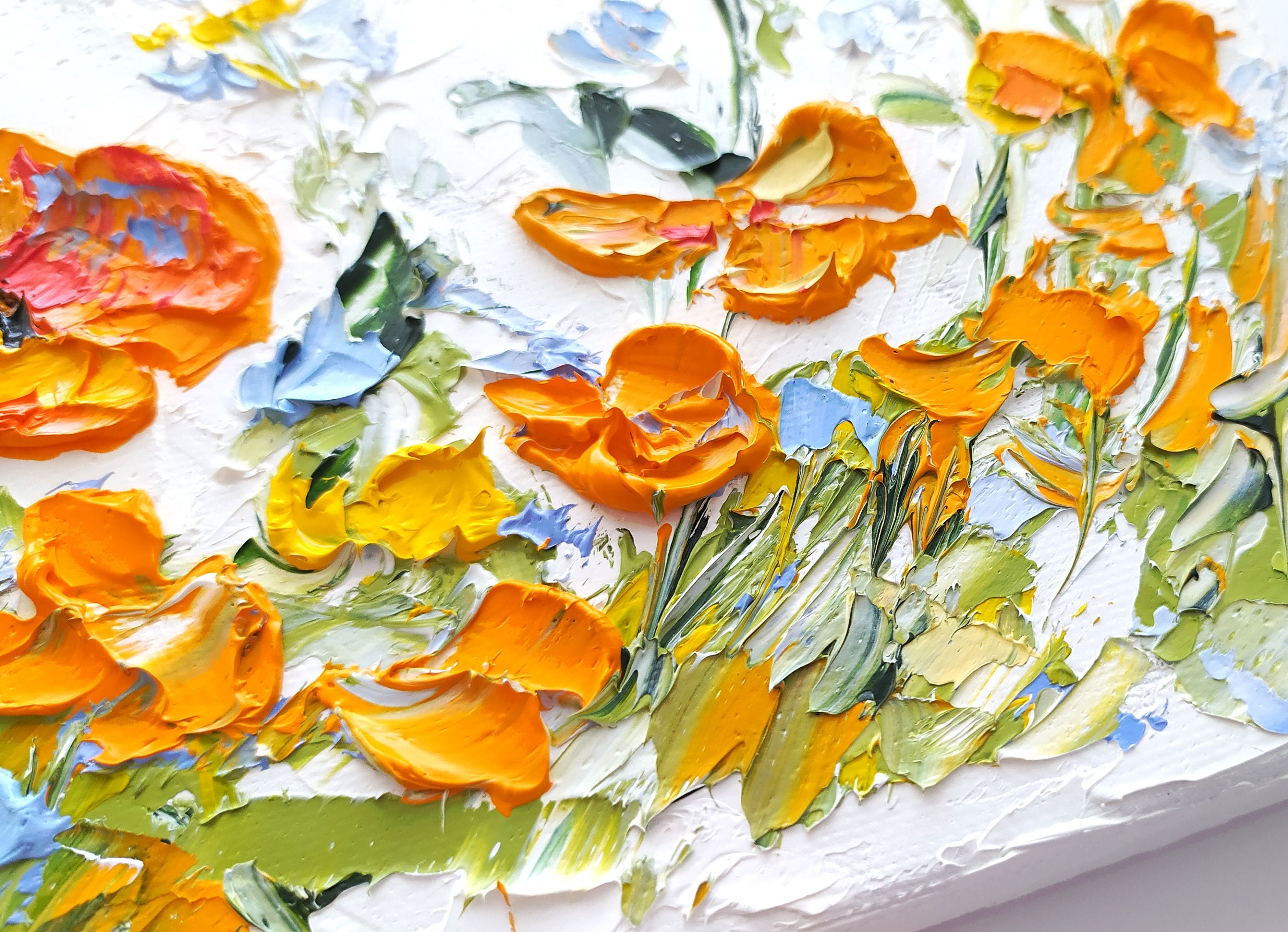 Orange Poppy Impasto Oil Painting Orange Flower Original Artwork