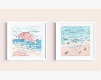 Beach Painting Set of 2 Impasto Original Art Summer Painting Set Hawaiian Coast Palette Knife Coastal Seascape Artwork Aerial Ocean Wall Art