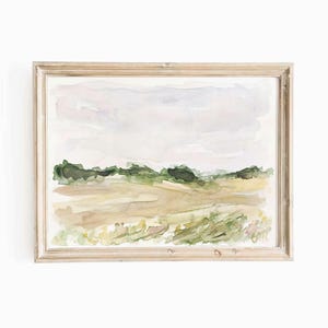 Abstract Meadow Landscape Watercolor Original Painting Vintage Style Muted Color Coutry Nature Artwork Neutral Farmhouse Nature Wall Art