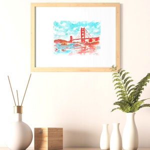 Colorful San Francisco California Watercolor Original Small Painting Golden Gate Bridge California City Artwork San Francisco Wall Art image 7