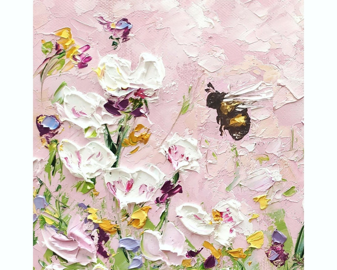 Bee Impasto Oil Painting Bumblebee Original Small Artwork Palette Knife ...